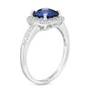 Thumbnail Image 3 of 7.0mm Checkerboard Cushion-Cut Blue Lab-Created Sapphire and 1/5 CT. T.W. Diamond Frame Ring in 10K White Gold