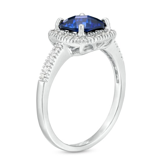 7.0mm Checkerboard Cushion-Cut Blue Lab-Created Sapphire and 1/5 CT. T.w. Diamond Frame Ring 10K White Gold