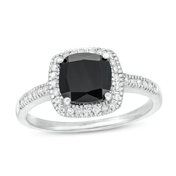 7.0mm Cushion-Cut Onyx and 1/5 CT. T.w. Diamond Frame Ring in 10K White Gold