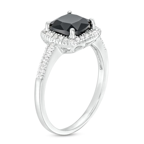 7.0mm Cushion-Cut Onyx and 1/5 CT. T.w. Diamond Frame Ring in 10K White Gold