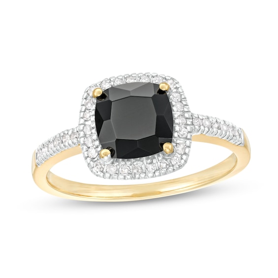 7.0mm Cushion-Cut Onyx and 1/5 CT. T.w. Diamond Frame Ring in 10K Gold