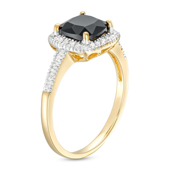 7.0mm Cushion-Cut Onyx and 1/5 CT. T.w. Diamond Frame Ring in 10K Gold