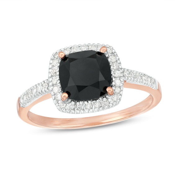 7.0mm Cushion-Cut Onyx and 1/5 CT. T.w. Diamond Frame Ring in 10K Rose Gold