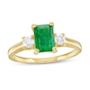 Thumbnail Image 0 of Emerald-Cut Emerald and 1/5 CT. T.W. Diamond Three Stone Ring in 14K Gold