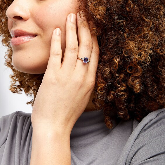 Emerald-Cut Tanzanite and 1/5 CT. T.w. Diamond Three Stone Ring in 14K White Gold
