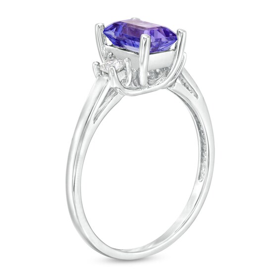 Emerald-Cut Tanzanite and 1/5 CT. T.w. Diamond Three Stone Ring in 14K White Gold