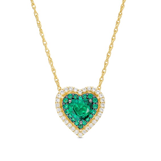 Lab-Created Emerald and White Lab-Created Sapphire Double Frame Heart Pendant in Sterling Silver with 14K Gold Plate