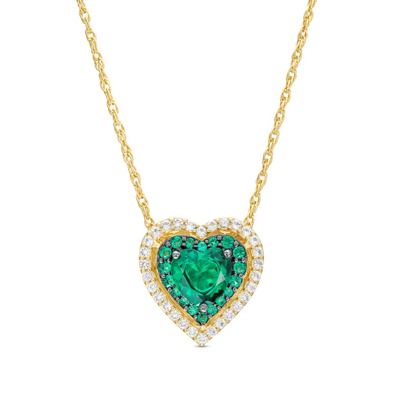 Lab-Created Emerald and White Lab-Created Sapphire Double Frame Heart ...