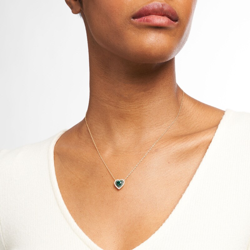 Main Image 2 of Lab-Created Emerald and White Lab-Created Sapphire Double Frame Heart Pendant in Sterling Silver with 14K Gold Plate