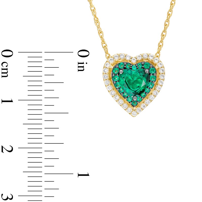 Main Image 3 of Lab-Created Emerald and White Lab-Created Sapphire Double Frame Heart Pendant in Sterling Silver with 14K Gold Plate