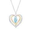 Thumbnail Image 1 of Marquise Swiss Blue Topaz and White Lab-Created Sapphire Open Double Heart Pendant in Sterling Silver and 14K Gold Plate