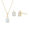 Thumbnail Image 1 of Aquamarine and 1/15 CT. T.W. Diamond Stacked Drop Pendant and Stud Earrings Set in 10K Gold