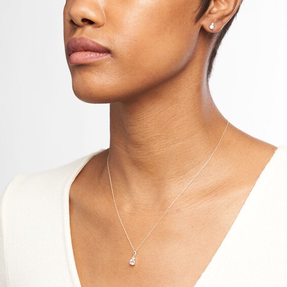 Aquamarine and 1/15 CT. T.w. Diamond Stacked Drop Pendant and Stud Earrings Set in 10K Gold
