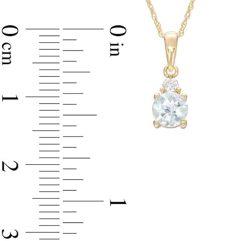 Main Image 3 of Aquamarine and 1/15 CT. T.W. Diamond Stacked Drop Pendant and Stud Earrings Set in 10K Gold