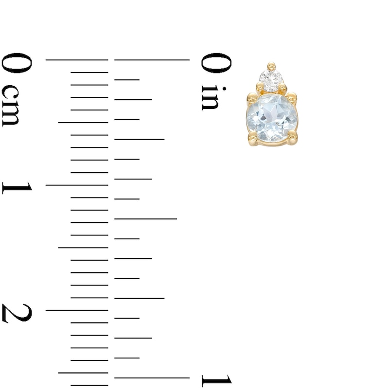 Main Image 4 of Aquamarine and 1/15 CT. T.W. Diamond Stacked Drop Pendant and Stud Earrings Set in 10K Gold
