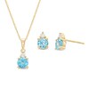 Thumbnail Image 1 of Swiss Blue Topaz and 1/15 CT. T.W. Diamond Stacked Drop Pendant and Stud Earrings Set in 10K Gold
