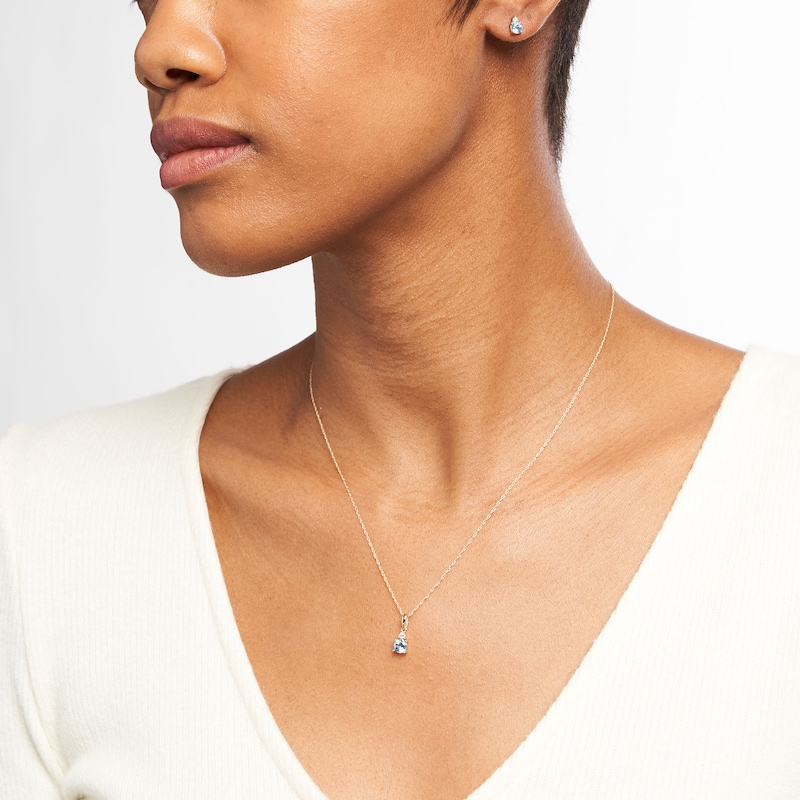 Main Image 2 of Swiss Blue Topaz and 1/15 CT. T.W. Diamond Stacked Drop Pendant and Stud Earrings Set in 10K Gold