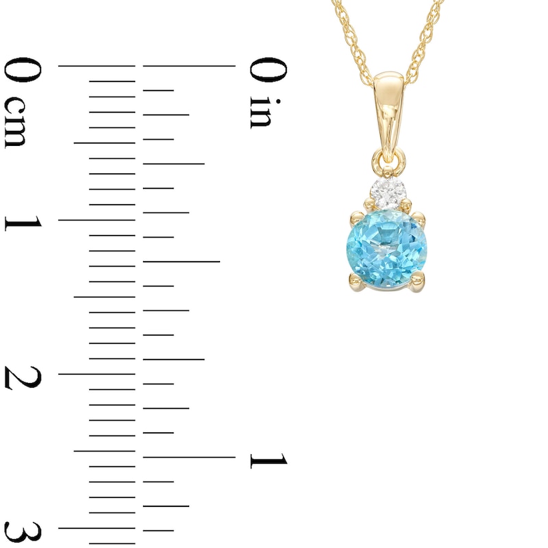 Main Image 3 of Swiss Blue Topaz and 1/15 CT. T.W. Diamond Stacked Drop Pendant and Stud Earrings Set in 10K Gold