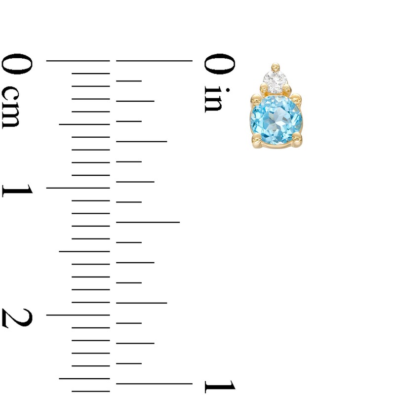 Main Image 4 of Swiss Blue Topaz and 1/15 CT. T.W. Diamond Stacked Drop Pendant and Stud Earrings Set in 10K Gold