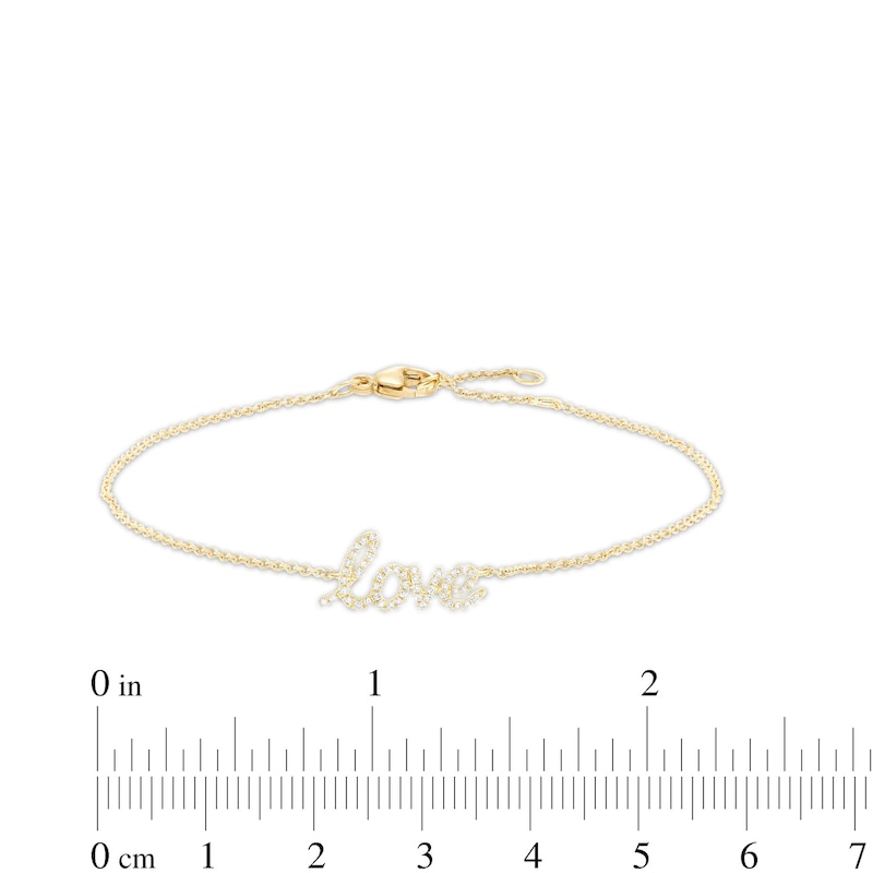 Main Image 4 of Love Talks 1/10 CT. T.W. Diamond "love" Script Bracelet in 10K Gold - 7.5"