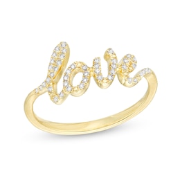 Love Talks 1/6 CT. T.W. Diamond &quot;love&quot; Cursive Script Ring in 10K Gold