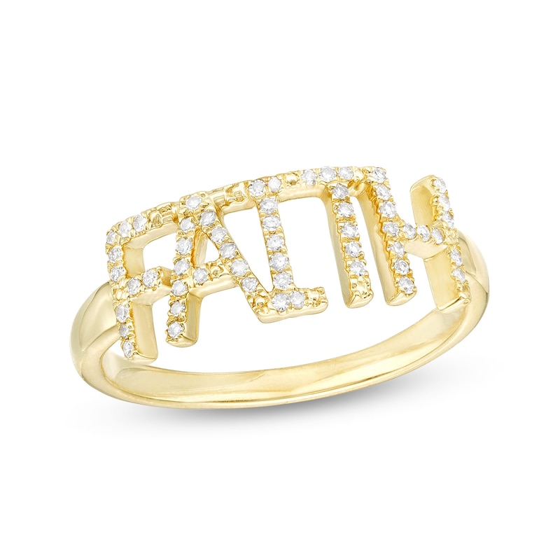 Main Image 1 of Love Talks 1/8 CT. T.W. Diamond "FAITH" Script Ring in 10K Gold
