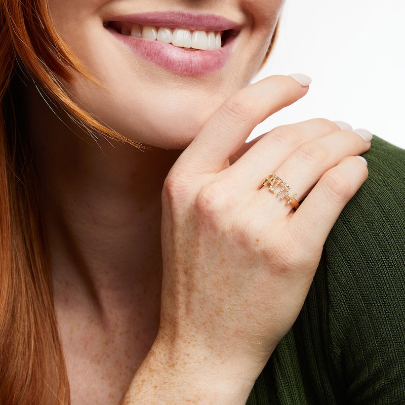 Main Image 2 of Love Talks 1/8 CT. T.W. Diamond "FAITH" Script Ring in 10K Gold