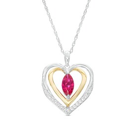Marquise Lab-Created Ruby and White Lab-Created Sapphire Open Double Heart Pendant in Sterling Silver and 14K Gold Plate