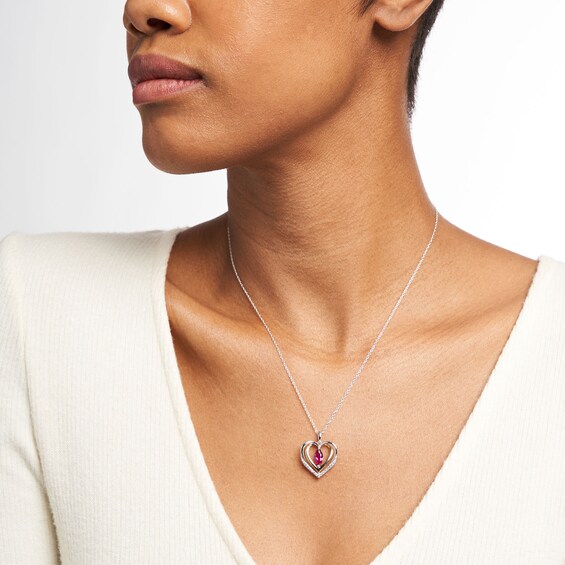 Marquise Lab-Created Ruby and White Lab-Created Sapphire Open Double Heart Pendant in Sterling Silver and 14K Gold Plate
