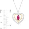 Thumbnail Image 2 of Marquise Lab-Created Ruby and White Lab-Created Sapphire Open Double Heart Pendant in Sterling Silver and 14K Gold Plate