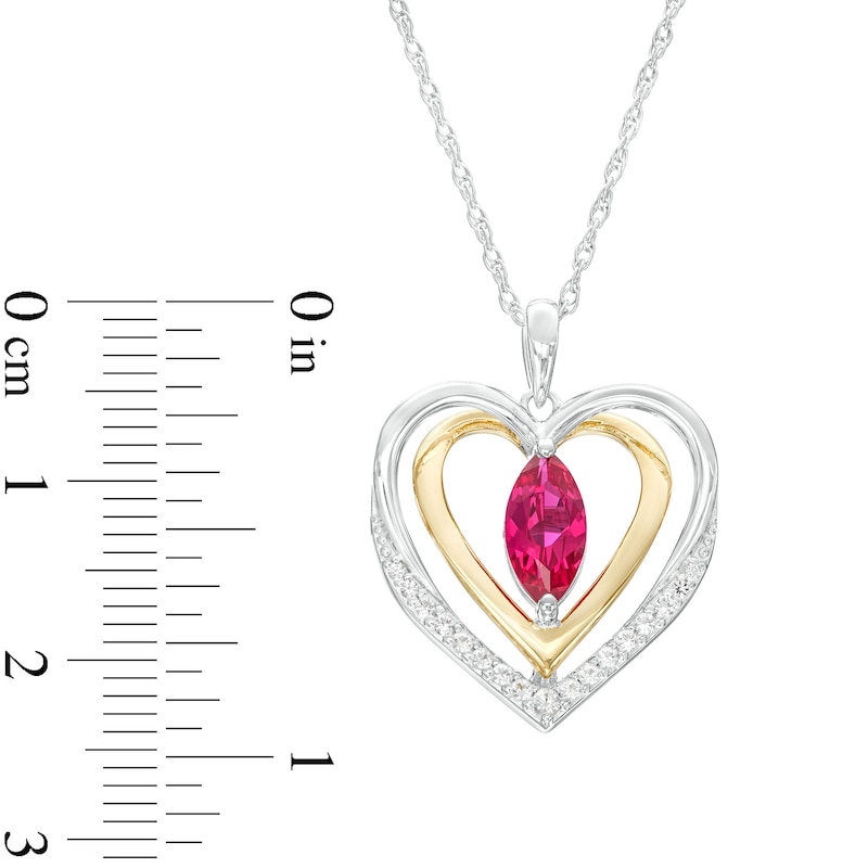 Marquise Lab-Created Ruby and White Lab-Created Sapphire Open Double Heart Pendant in Sterling Silver and 14K Gold Plate
