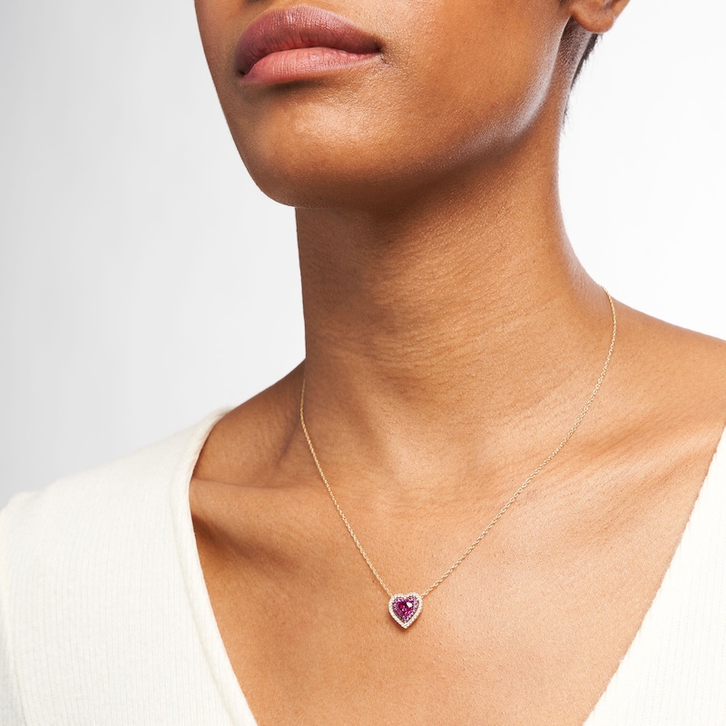 Main Image 2 of 6.0mm Lab-Created Ruby and White Lab-Created Sapphire Double Frame Heart Pendant in Sterling Silver with 14K Gold Plate