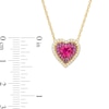 Thumbnail Image 3 of 6.0mm Lab-Created Ruby and White Lab-Created Sapphire Double Frame Heart Pendant in Sterling Silver with 14K Gold Plate