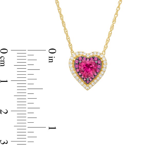 6.0mm Lab-Created Ruby and White Lab-Created Sapphire Double Frame Heart Pendant in Sterling Silver with 14K Gold Plate
