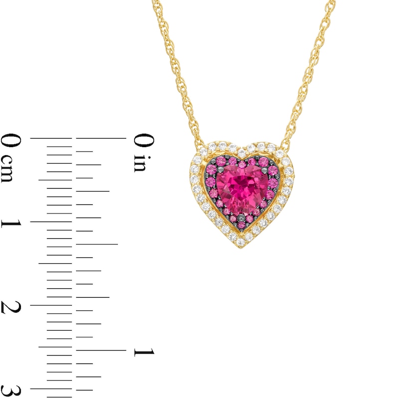 Main Image 3 of 6.0mm Lab-Created Ruby and White Lab-Created Sapphire Double Frame Heart Pendant in Sterling Silver with 14K Gold Plate