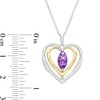 Thumbnail Image 3 of Marquise Amethyst and White Lab-Created Sapphire Open Frame Double Heart Pendant in Sterling Silver and 14K Gold Plate