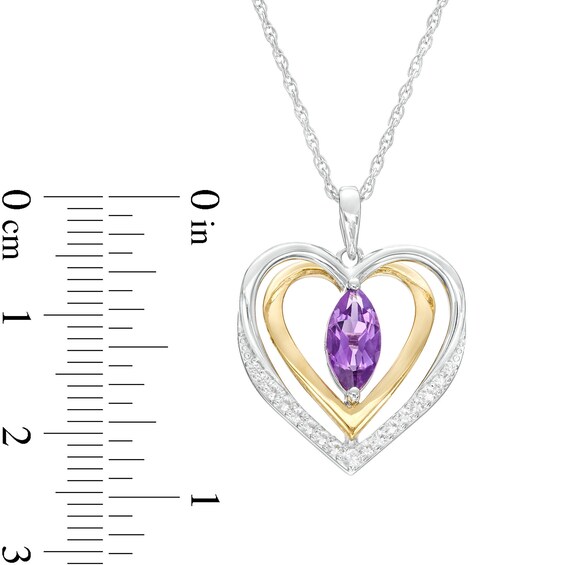 Marquise Amethyst and White Lab-Created Sapphire Open Frame Double Heart Pendant in Sterling Silver and 14K Gold Plate