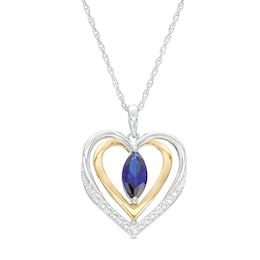 Marquise Ceylon Blue and White Lab-Created Sapphire Frame Double Heart Pendant in Sterling Silver and 14K Gold Plate