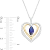 Thumbnail Image 3 of Marquise Ceylon Blue and White Lab-Created Sapphire Frame Double Heart Pendant in Sterling Silver and 14K Gold Plate