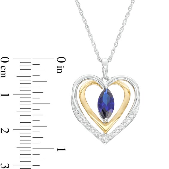 Marquise Ceylon Blue and White Lab-Created Sapphire Frame Double Heart Pendant in Sterling Silver and 14K Gold Plate