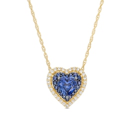 6.0mm Ceylon Blue and White Lab-Created Sapphire Double Frame Heart Pendant in Sterling Silver with 14K Gold Plate