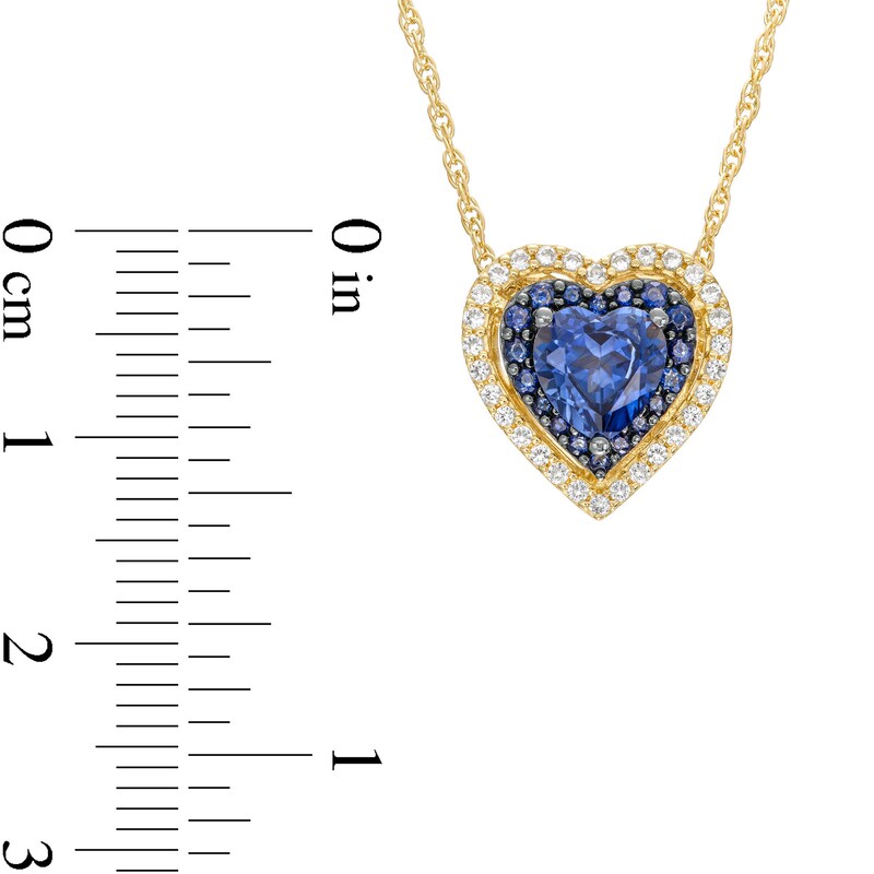 6.0mm Ceylon Blue and White Lab-Created Sapphire Double Frame Heart Pendant in Sterling Silver with 14K Gold Plate