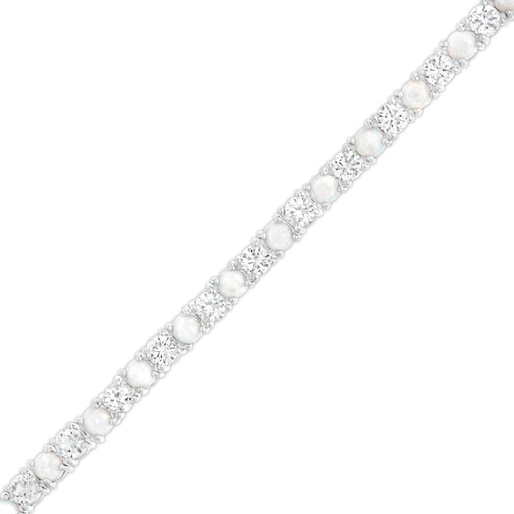 4.0mm Lab-Created Opal and White Lab-Created Sapphire Alternating Line Bracelet in Sterling Silver - 7.25"