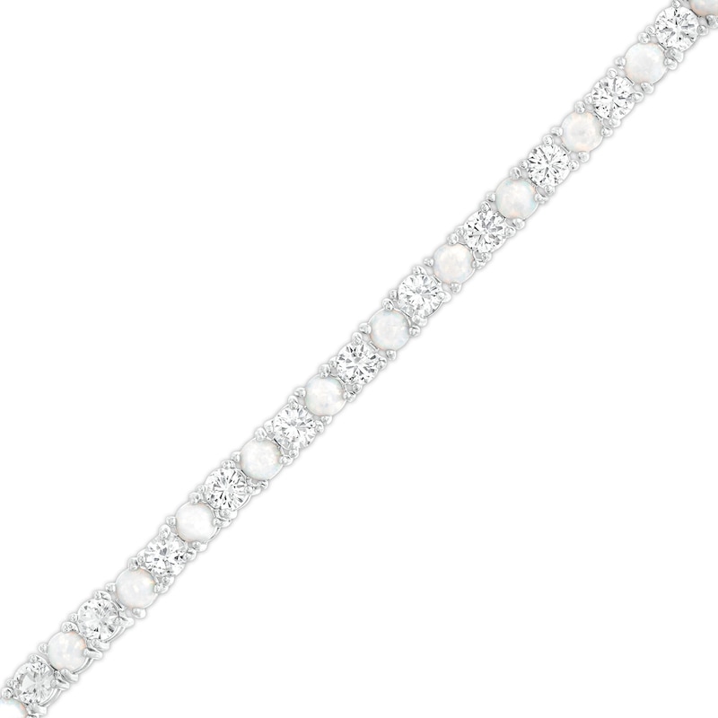 Main Image 1 of 4.0mm Lab-Created Opal and White Lab-Created Sapphire Alternating Line Bracelet in Sterling Silver - 7.25"