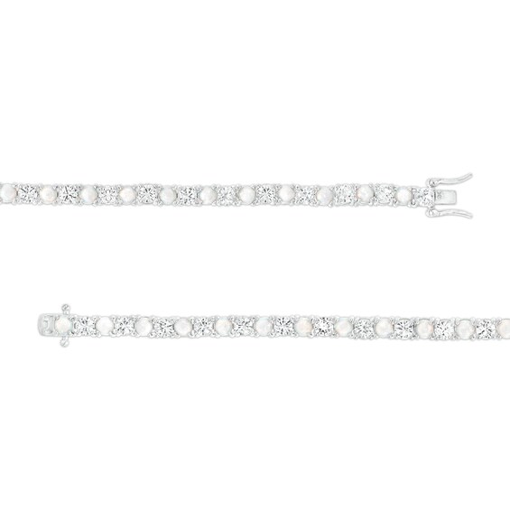 4.0mm Lab-Created Opal and White Lab-Created Sapphire Alternating Line Bracelet in Sterling Silver - 7.25"
