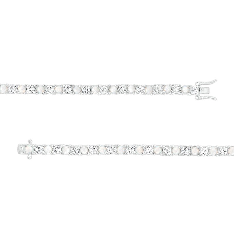 Main Image 3 of 4.0mm Lab-Created Opal and White Lab-Created Sapphire Alternating Line Bracelet in Sterling Silver - 7.25"