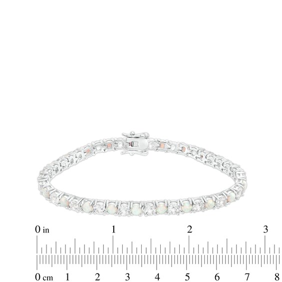 4.0mm Lab-Created Opal and White Lab-Created Sapphire Alternating Line Bracelet in Sterling Silver - 7.25"