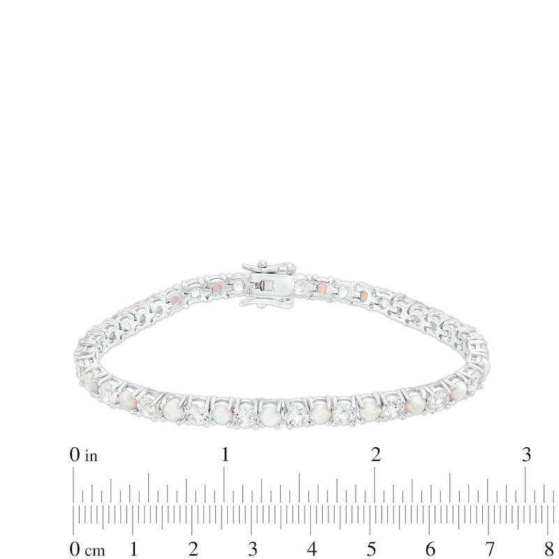 Main Image 4 of 4.0mm Lab-Created Opal and White Lab-Created Sapphire Alternating Line Bracelet in Sterling Silver - 7.25"