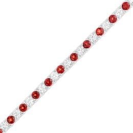 4.0mm Garnet and White Lab-Created Sapphire Alternating Line Bracelet in Sterling Silver - 7.25"