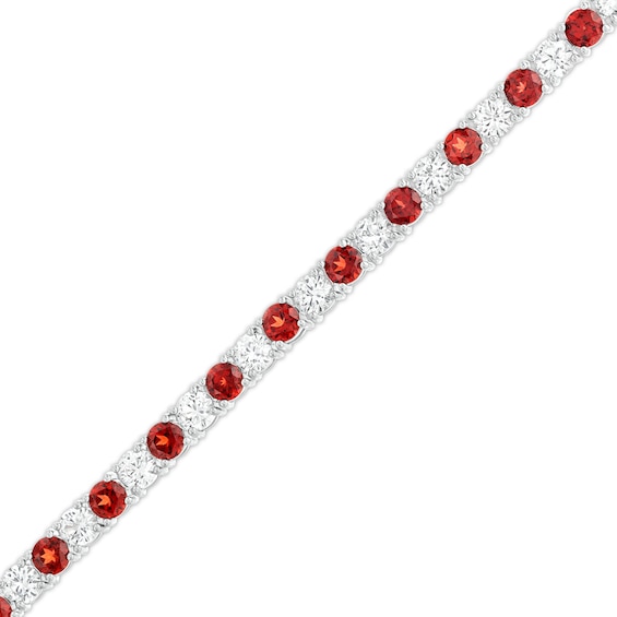 4.0mm Garnet and White Lab-Created Sapphire Alternating Line Bracelet in Sterling Silver - 7.25"